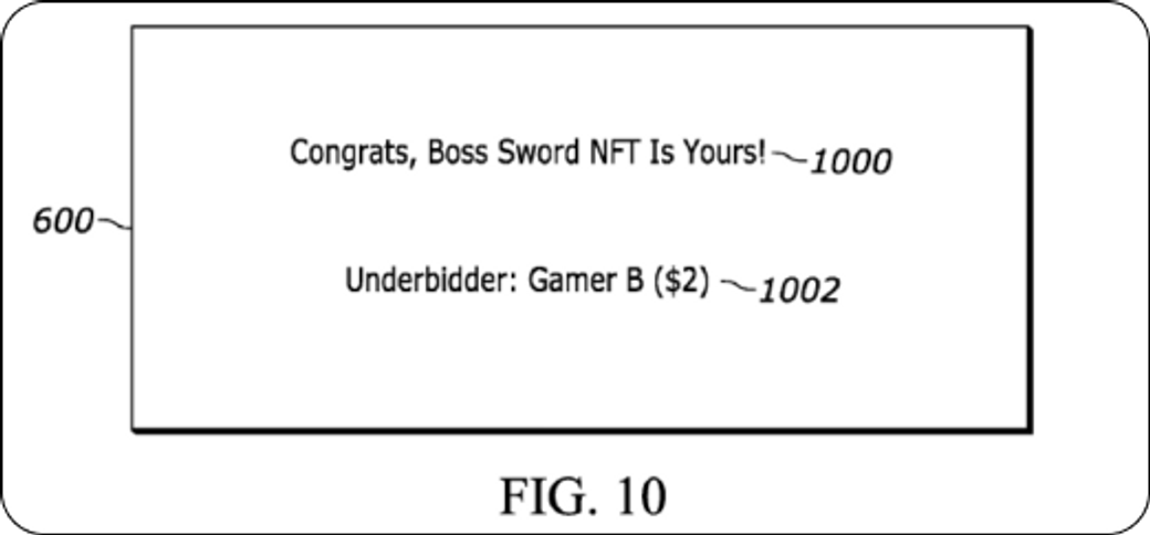 Sony's example of the bidding process for The “Boss Sword” NFT in the patent